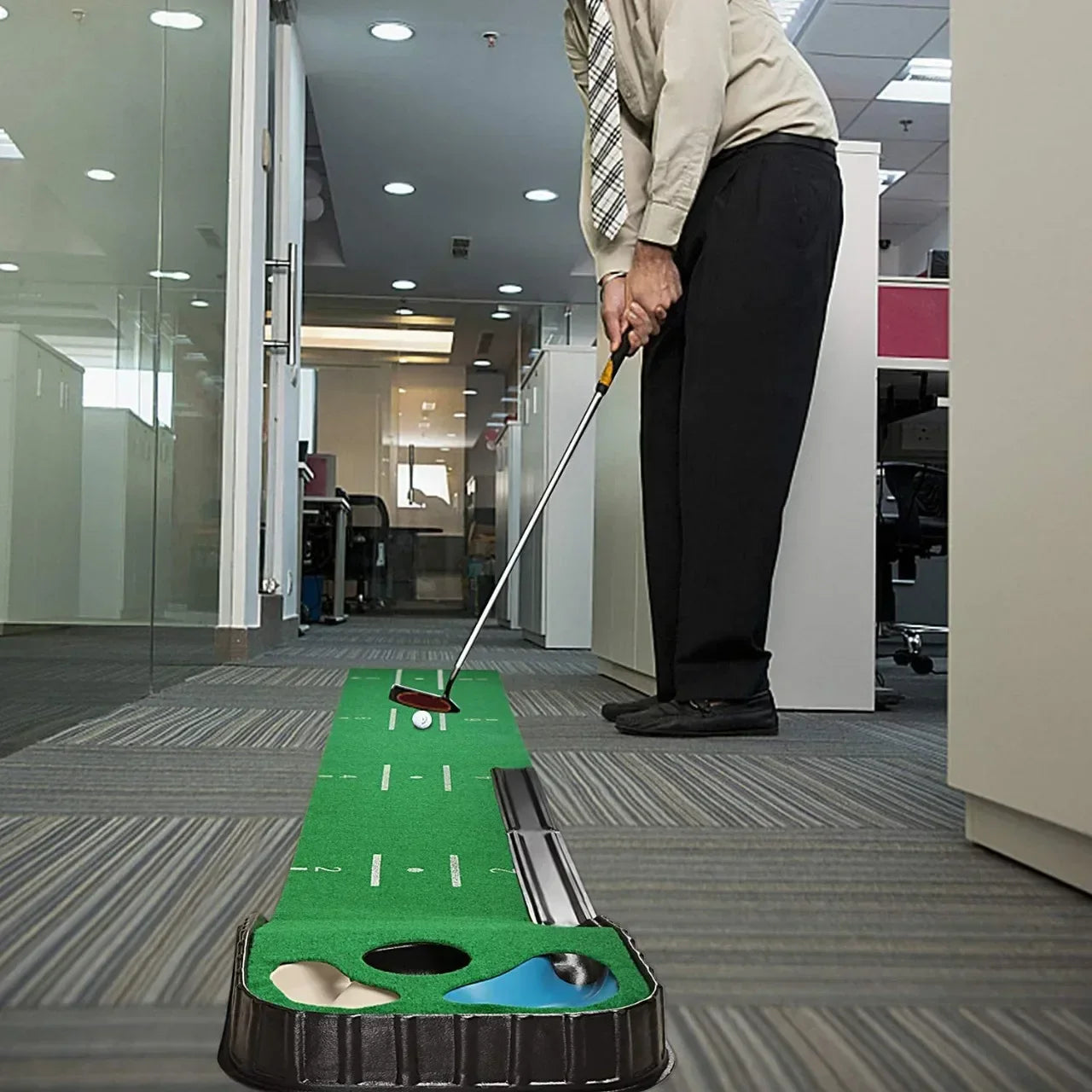 Indoor Golf Putting Mat Putter Trainer Green Carpet Ball Return
