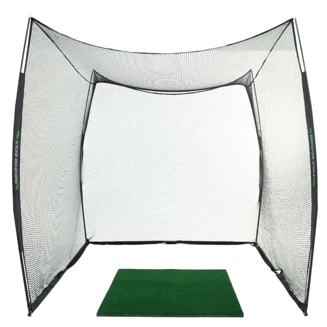 10' x 10' x 10' Square Golf Net for indoor practice and improving golf skills.