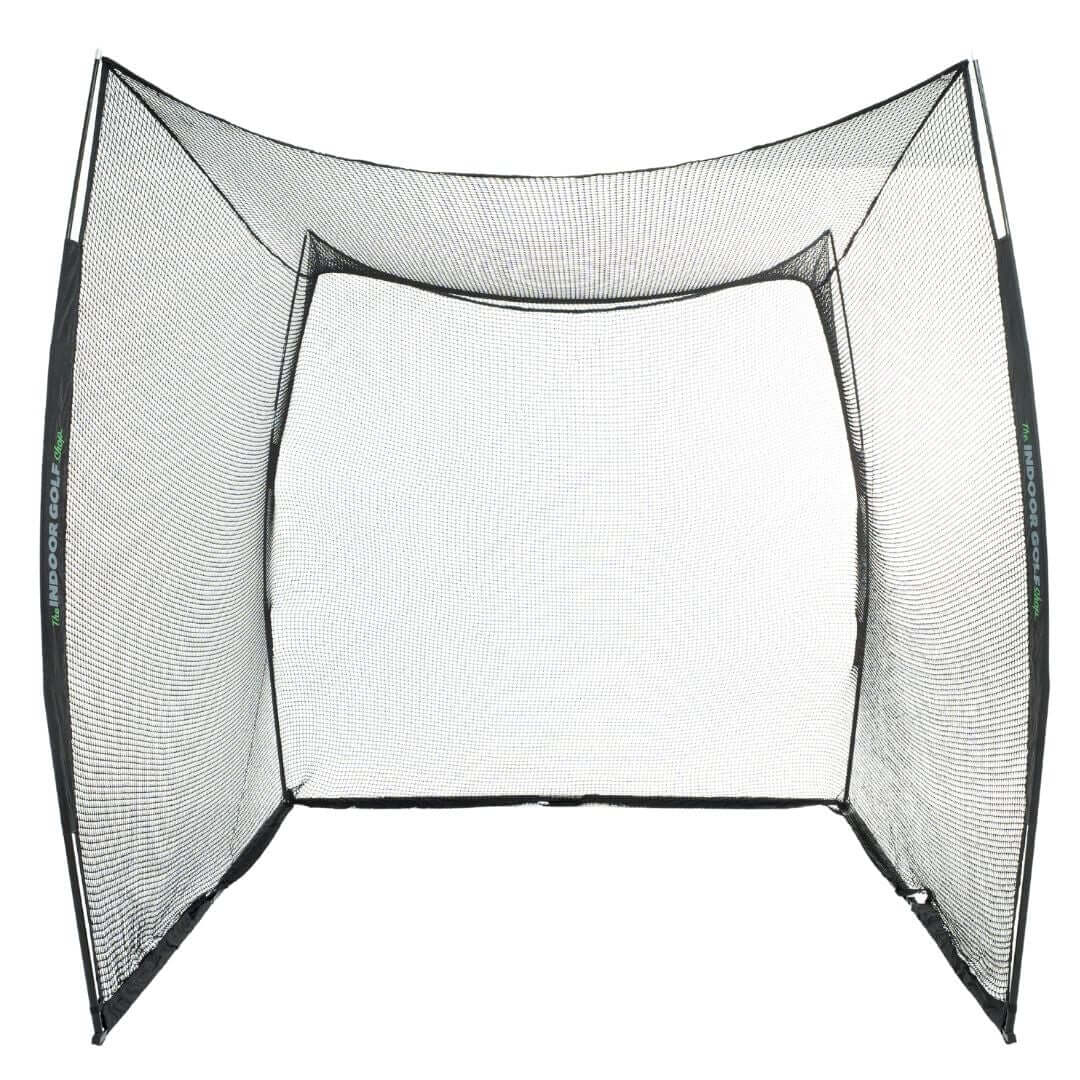 10' x 10' x 10' Square Golf Net for indoor and outdoor practice, providing protection and coverage for golfers.