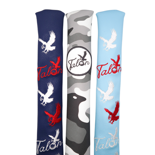 Alignment Stick Headcover in Americana, Gray Camo, and Chicago styles with embroidered logo and high quality leather.