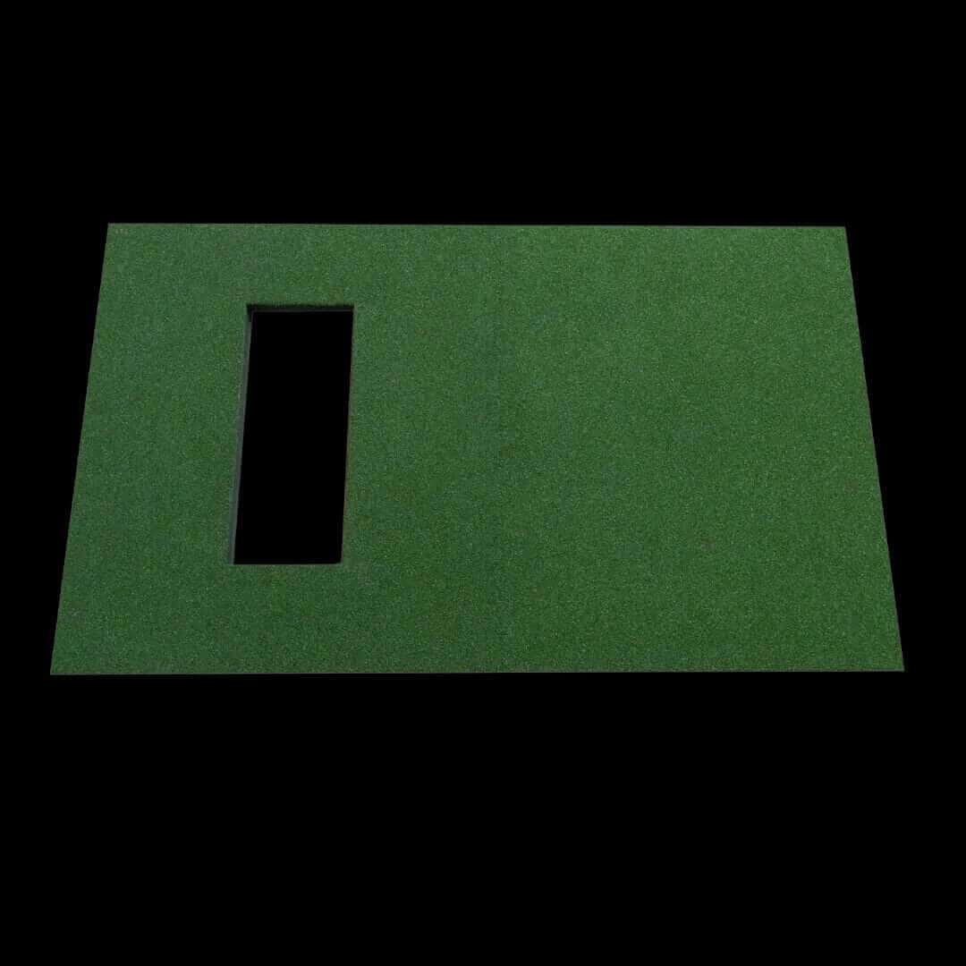 SIGPRO Softy 4' x 7' Golf Mat featuring a cut-out section for perfect indoor golfing practice.