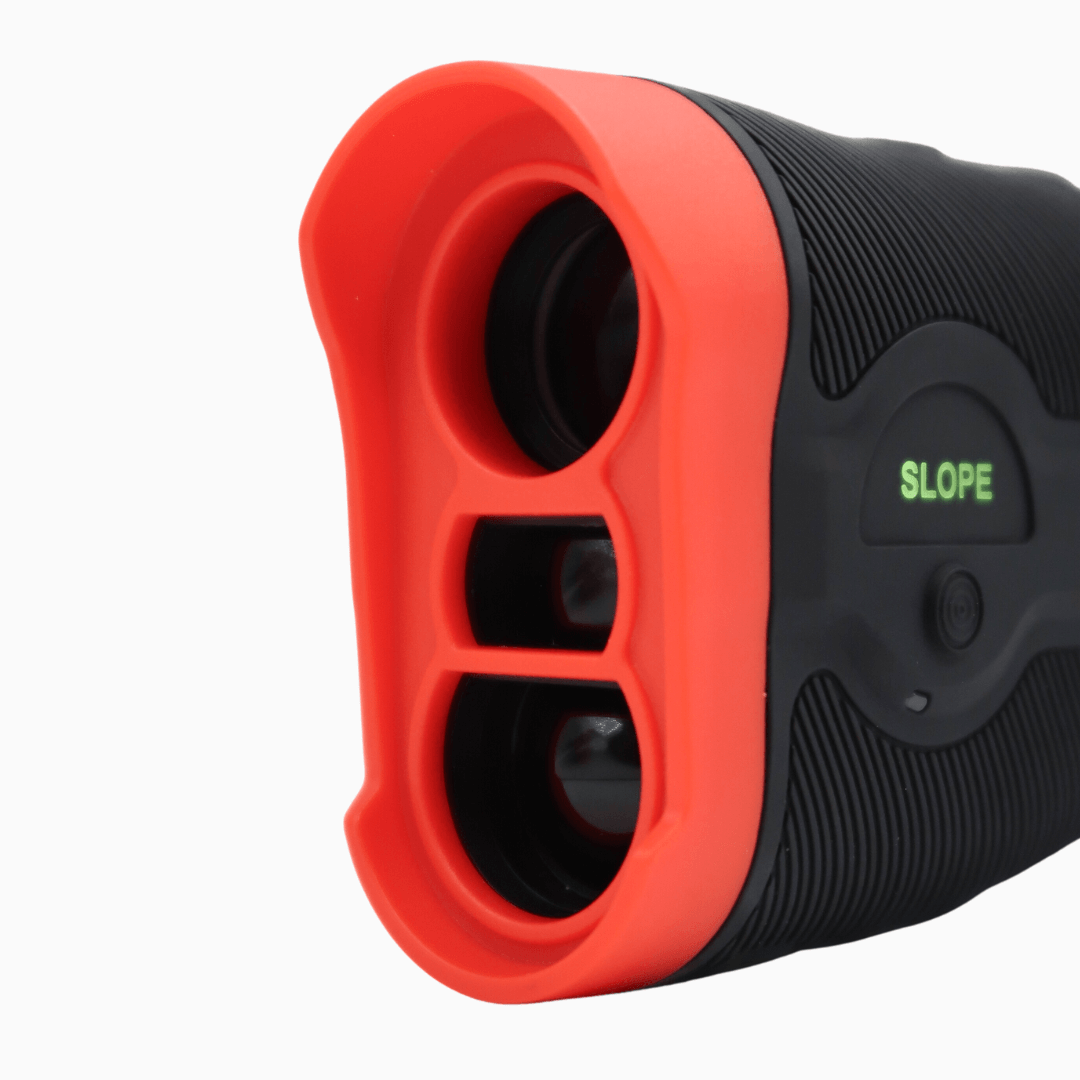 Talon X1 Slope Rangefinder close-up showing lenses and slope measurement feature for improved golf accuracy.