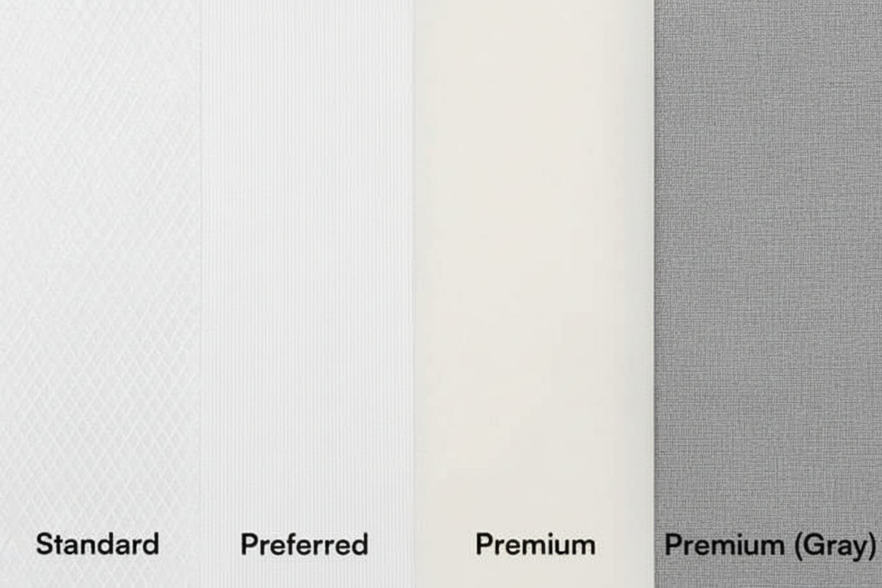 Comparison of standard, preferred, premium, and premium gray fabrics for impact screens.
