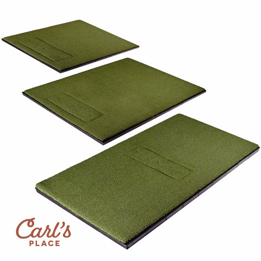Carl's Place HotShot Golf Mat Base displayed in three variations for stable golf practice.