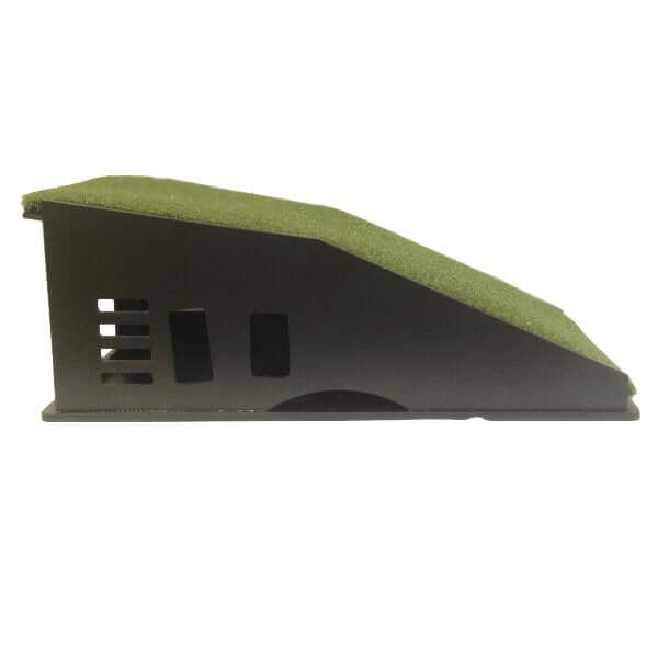Golf Simulator Projector Floor Mount Enclosure with a sloped design and turf surface for optimal viewing angle.