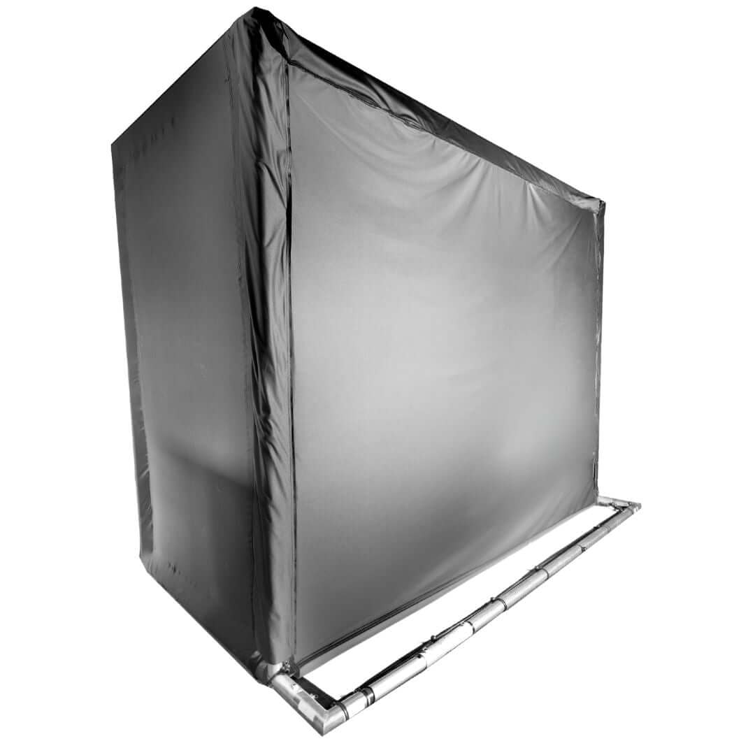 Golf Simulator Blackout Screen displayed with durable fabric material and frame for optimal golf simulator setup.