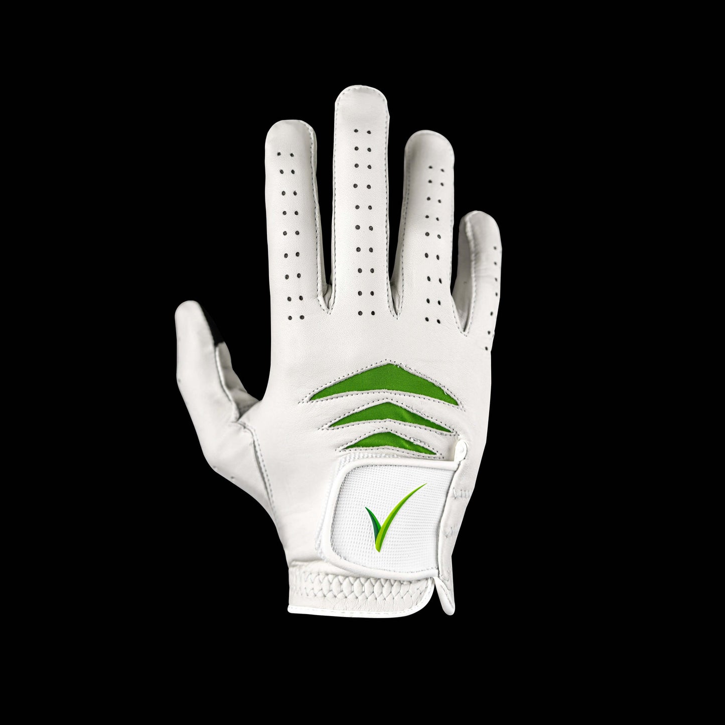 Through Touch Golf Glove in White and Green - smartphone ready golf glove for seamless device use.