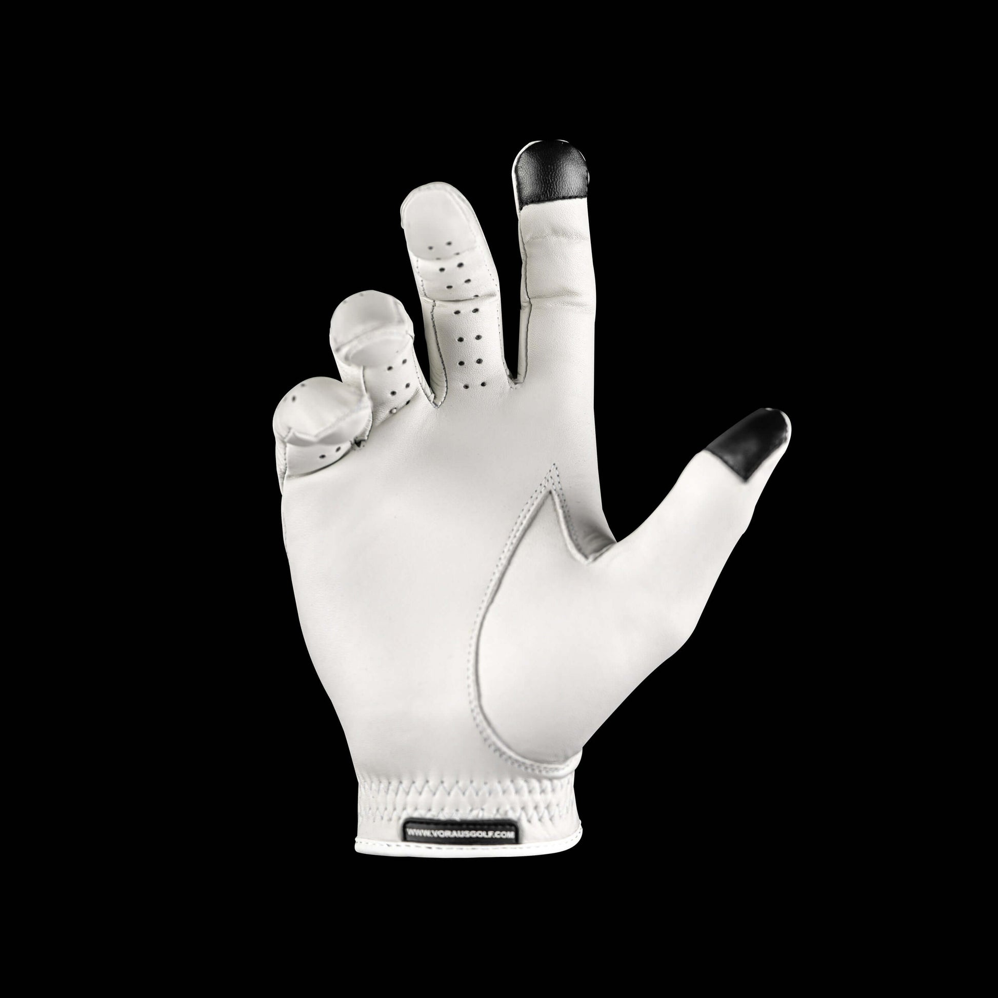 Through Touch Golf Glove in White and Green - Smartphone Ready for easy use on the course.