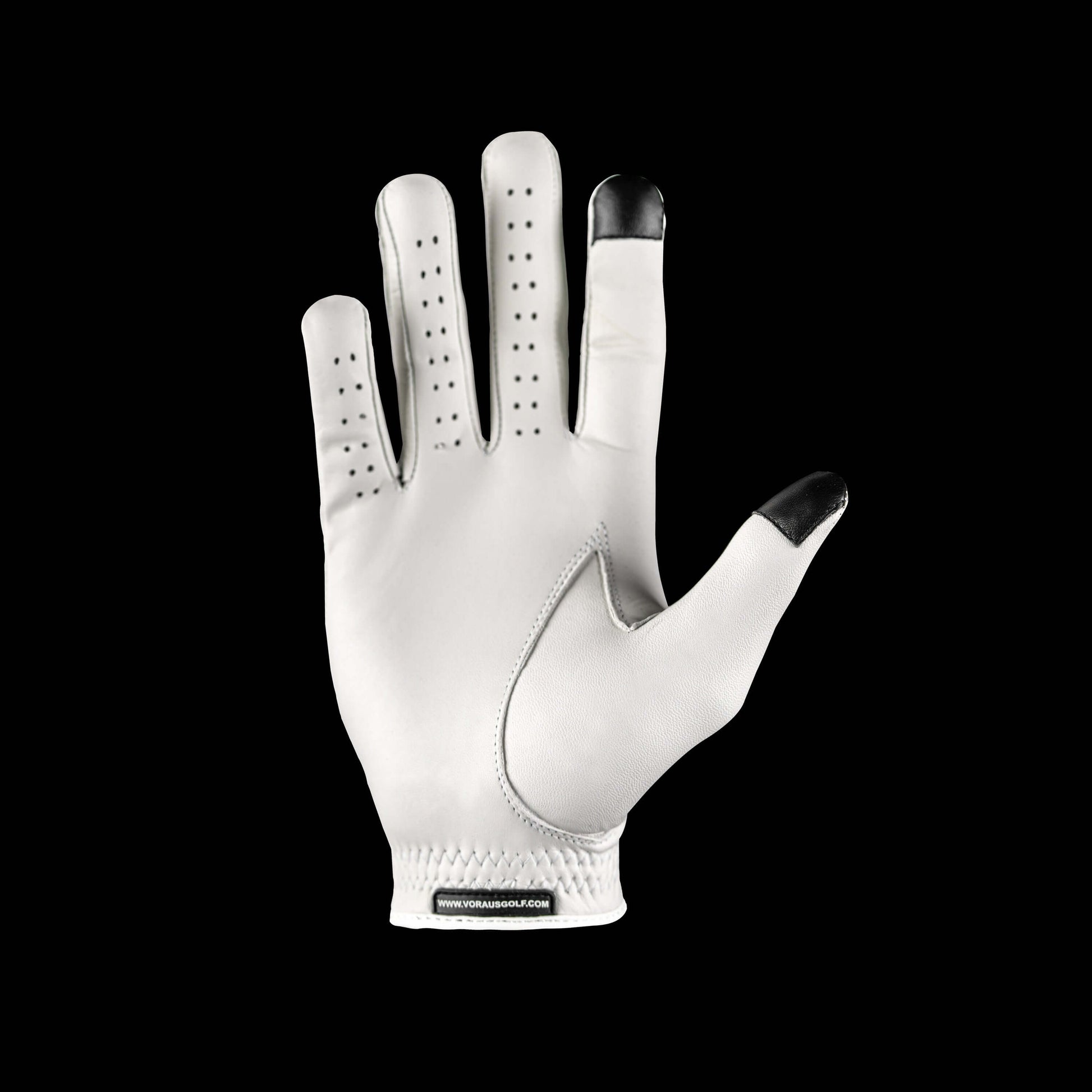 Through Touch Golf Glove in White and Green - Smartphone ready design for seamless use while golfing.