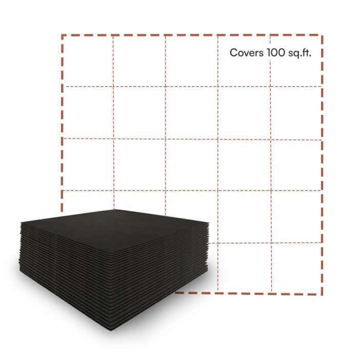 Golf Room Acoustic Tiles stacked to cover 100 square feet, ideal for sound improvement in golf simulator rooms.
