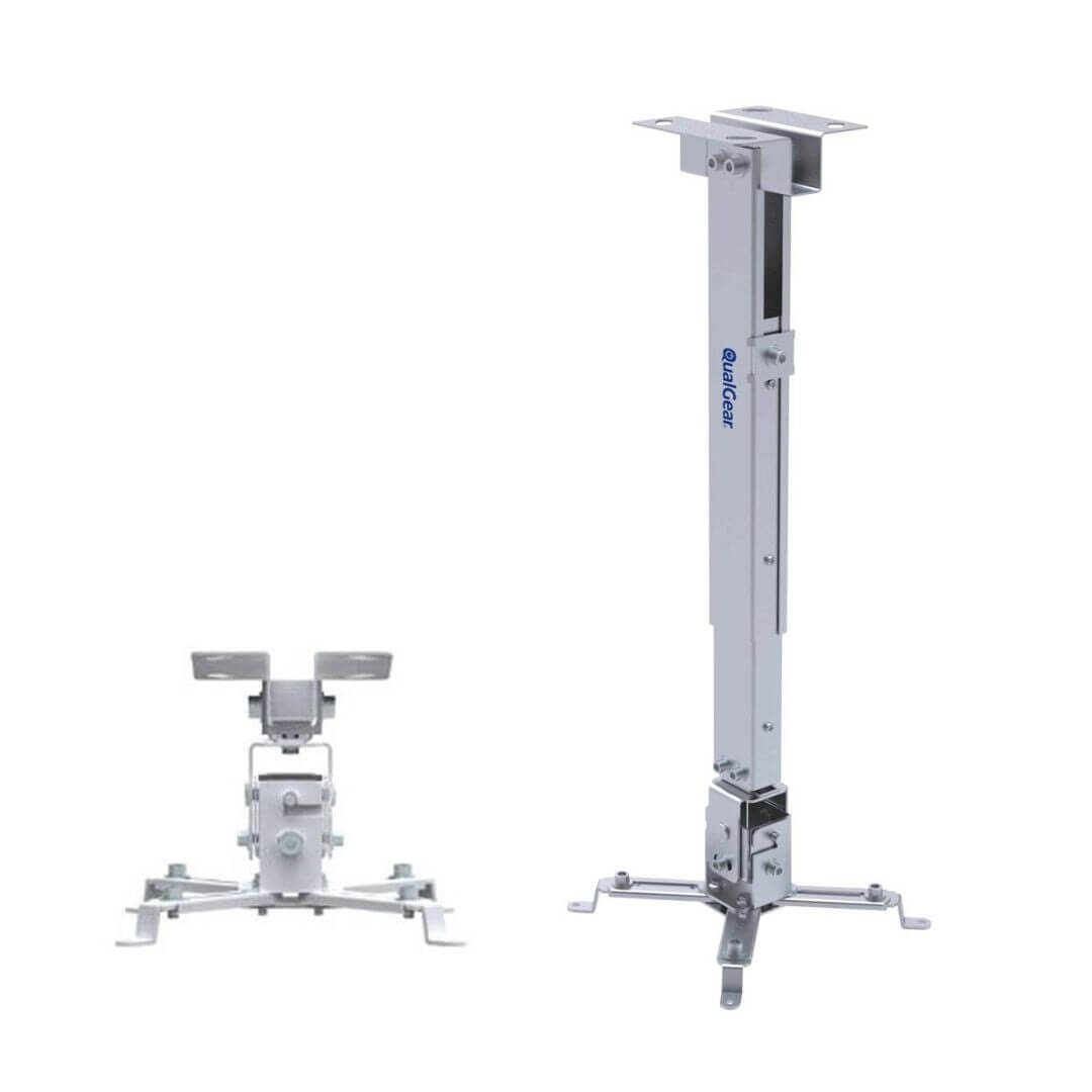 Universal Projector Ceiling Mount shown from multiple angles, featuring adjustable height and sturdy steel construction.