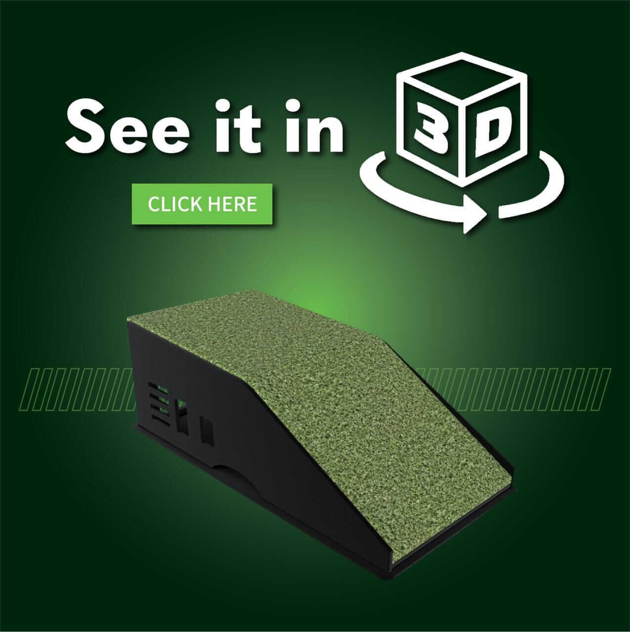 Golf Simulator Projector Floor Mount Enclosure demonstrating 3D view option with clickable button.