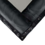 Carl's Place Gray Impact Screen Finished Edges With Flaps corner detail showing finished edges and flap attachment system.