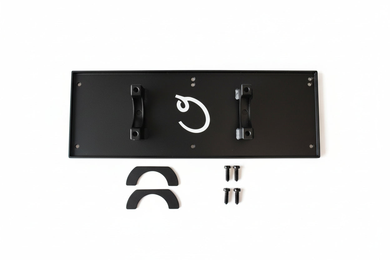 Carl's Place Foresight Falcon Launch Monitor Mount components including mount plate, hooks, and attachments.