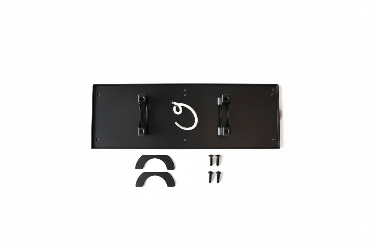 ProTee VX Launch Monitor Mount components, including base plate, hooks, and additional mounting parts.